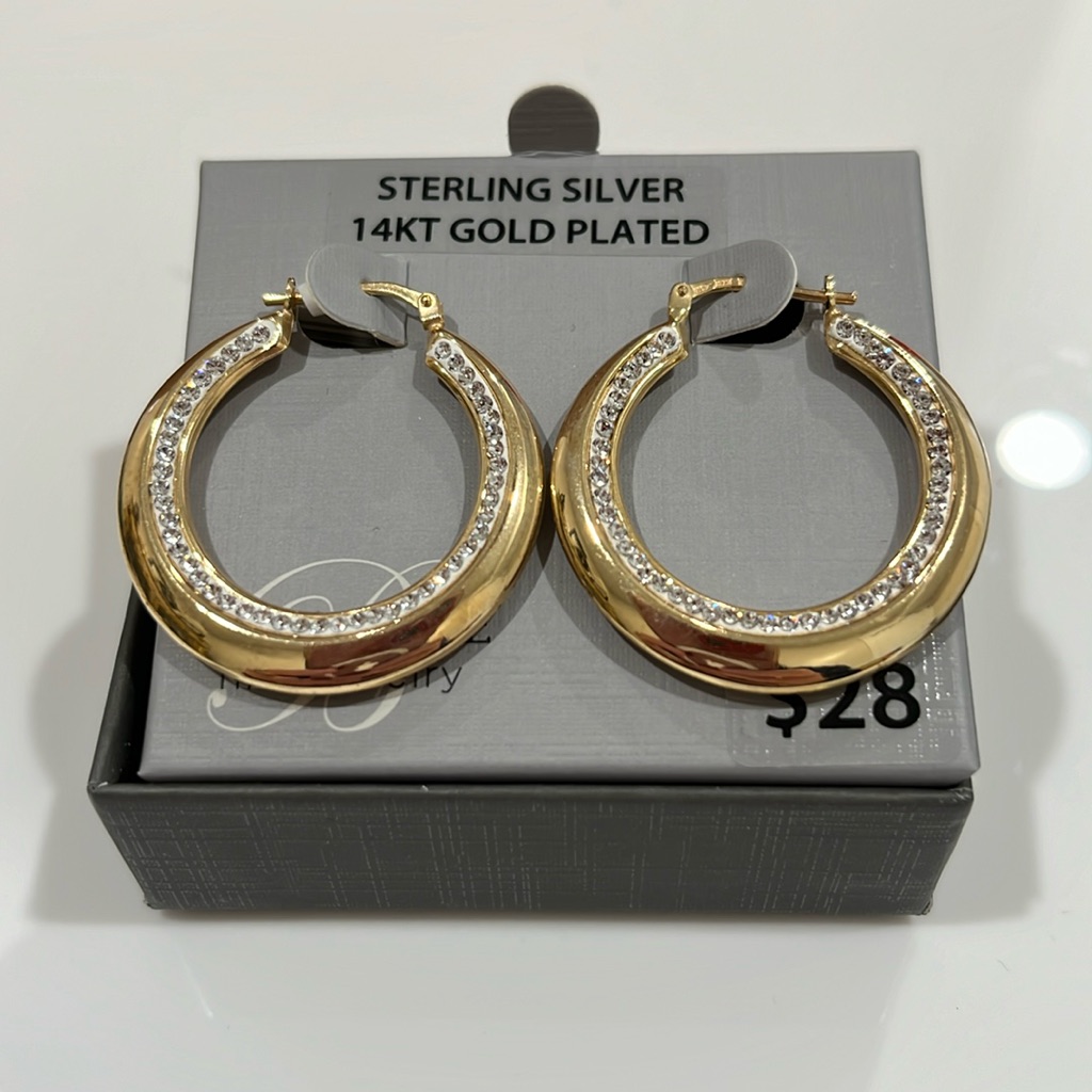 Brilliance Fine Jewelry 14kt Gold Plated Sterling Silver Hoop Earrings Brand New 20$
